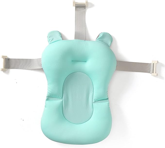 Baby Bath Cushion Pad Newborn Bathtub Mat Infant Bath Supporter Net Baby Bathtub Pillow Non-Slip Floating Bathing Tub Seat (Green Bear, 28cm*43cm*26cm)
