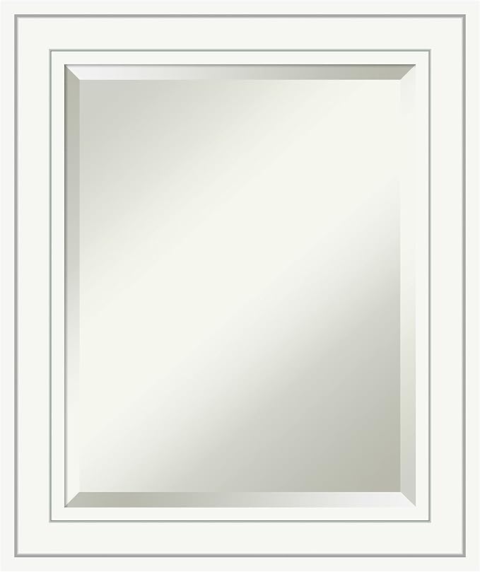 Amanti Art White Bathroom Mirror for Over Sink, 25x21 Craftsman White Rectangle Vanity Mirror, Small Casual Wood Frame, Hangs Horizonally and Vertically, Bathroom Wall Decor, Beveled Edge from WI, USA