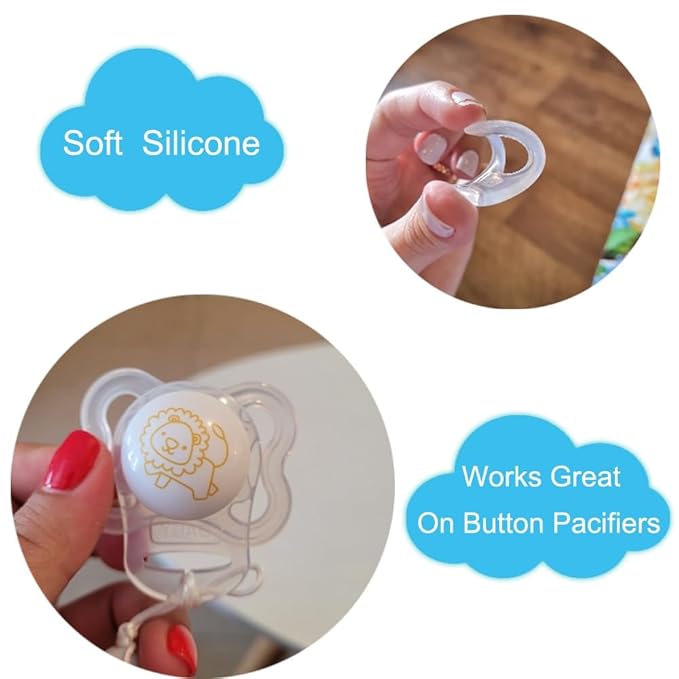 4Pcs Pacifier Adapter Rings Transparent Silicone Rings for Pacifier Clip Button Soother Pacifiers Dummy Holder Newborn Gift Safe for Baby (Transparent)