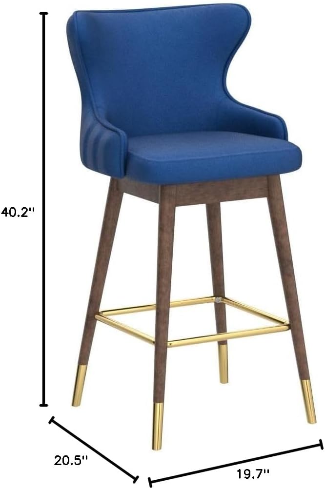 Roundhill Furniture Leland Fabric Upholstered Wingback Bar Stools, Set of 2, Blue