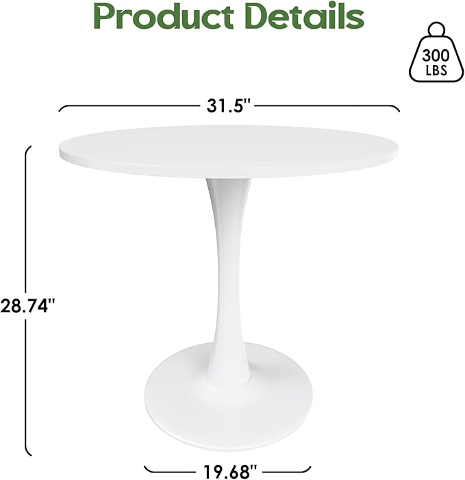 Stary 31.5" Small Round Dining Tulip Table Seats Up to 2-4 People,Wood Tabletop with Metal Pedestal Base