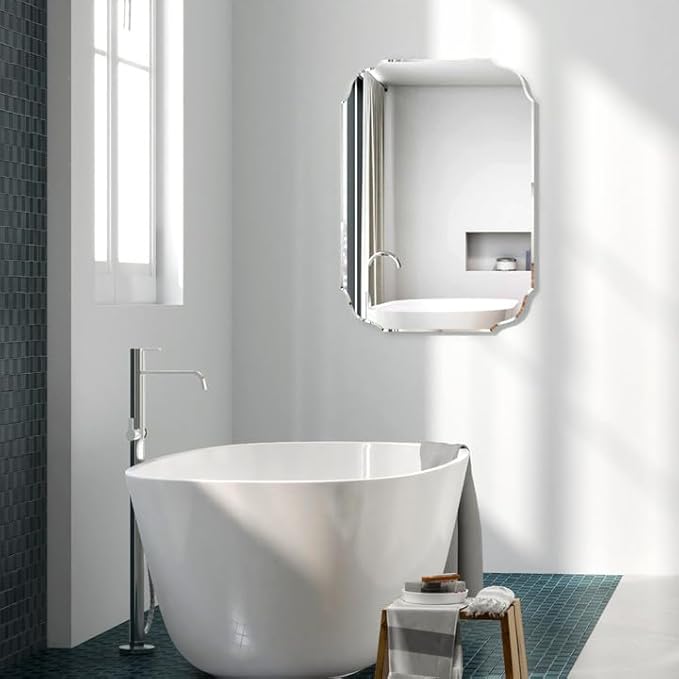 KOHROS Frameless Scalloped Beveled Edges Mirror 20" x 28" Bathroom Mirrors for Over Sink Silver Wall Mirror for Bathroom, Vanity, Bedroom (Horizontal or Vertical)
