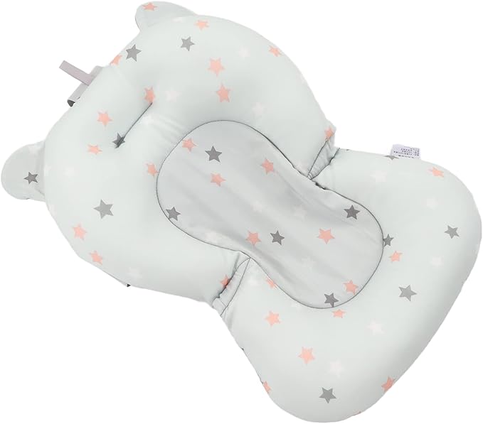 ciciglow Baby Bath Cushion Pad Newborn Bathtub Mat, Nonslip Floating Seat with Support for Head, Neck, and Back,Sling, 0-12 Months (Light Blue Stars)
