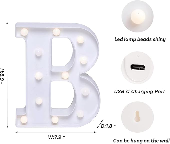 Foaky Rechargeable LED Letter Lights Sign Marquee Light Up Letters Sign for Night Light Wedding/Birthday Party Christmas Lamp Home Bar Decoration (B)