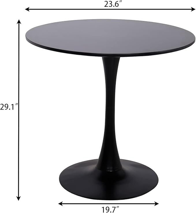 24" Tulip Table for 2-3 Persons Modern Round Dining Table, Mid-Century Dining Room Table Wooden MDF Circle Small Leisure Coffee Tables for Kitchen Living Room (Black, 24")