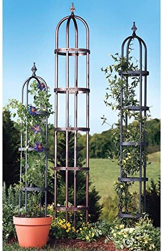Plow & Hearth Metal Garden Obelisk | Indoor/Outdoor | Powder-Coated Steel | Trellis for Climbing | Floral Pattern | 11" Dia. x 7'H | Bronze
