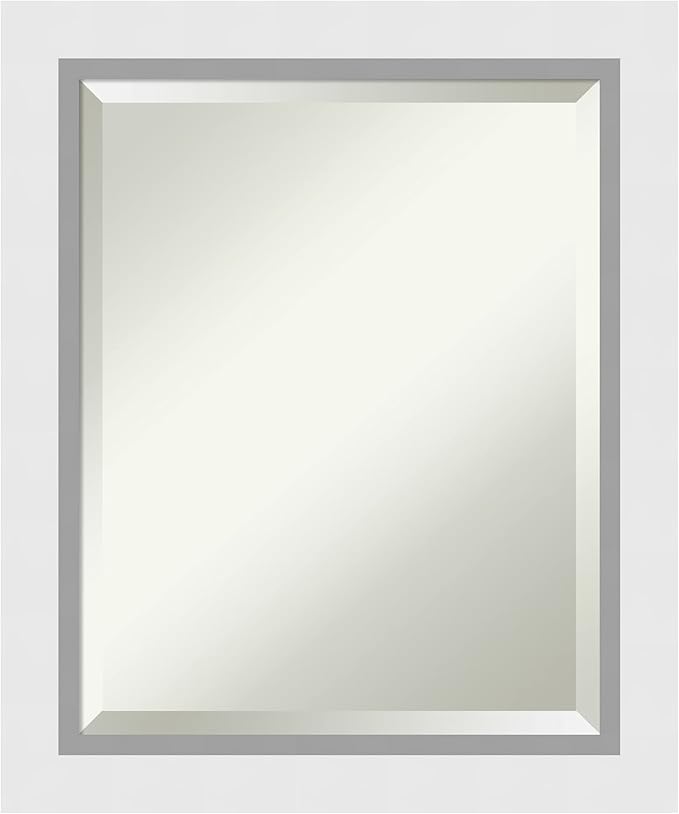 Amanti Art White Bathroom Mirror for Over Sink, 24x20 Blanco White Rectangle Vanity Mirror, Small Modern Contemporary Wood Frame, Hangs Horizonally and Vertically, Bathroom Wall Decor, Beveled Edge