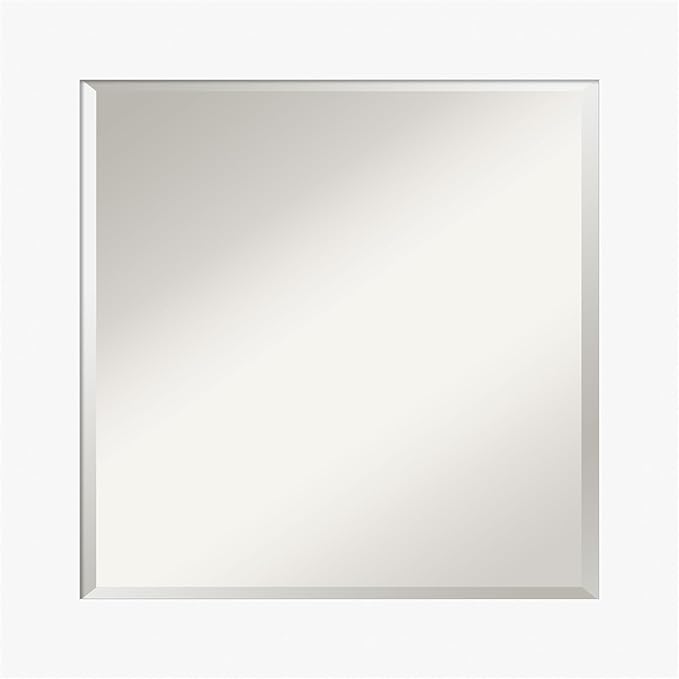 Amanti Art White Bathroom Mirror for Over Sink, 26x26 Basic White Square Vanity Mirror, Medium Casual Wood Frame, Hangs Horizonally and Vertically, Bathroom Wall Decor, Beveled Edge from WI, USA
