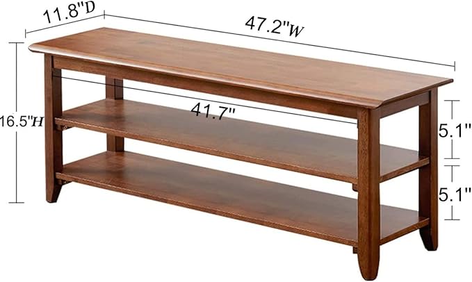 Shoe Bench with Storage for Entryway, 48", Shoe Rack Bench with 3-Tier Organizer Shelf for Hallway, Bedroom, Living Room, Solid Wood, Holds Up to 550Lbs, Dark Brown