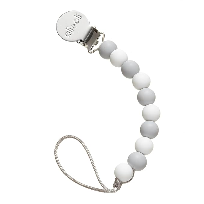 Ali+Oli Silicone Pacifier Clip for Baby (Thin Grey) 100% Food-Grade BPA Free Newborn Pacifier Holder Infant Binky Clip for Baby Boy or Girl