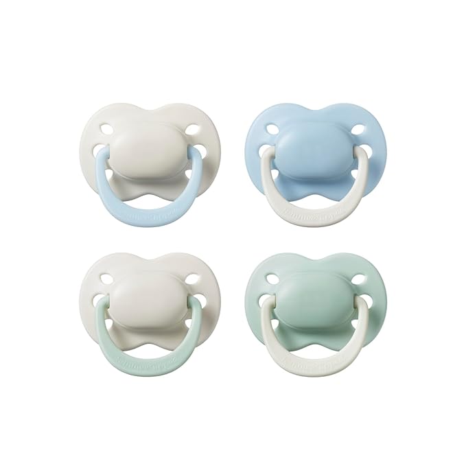 Tommee Tippee Ultimate Fit Newborn Pacifiers, 0-2 Months, Extra Air Holes, Symmetrical Nipple and Shield, 100% BPA Free Silicone, Dishwasher & Sterilizer Safe, Summer Clouds and New Dawn, Pack of 4