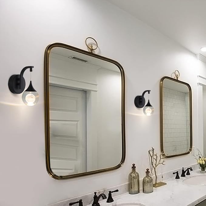 Sedelan Modern Wall Lamp Fixtures, Indoor Moon Crystal Wall Sconces, 5W LED Dimmable Wall Lights for Bedroom Bedside Living Room Corridor Hallway, Sand Black