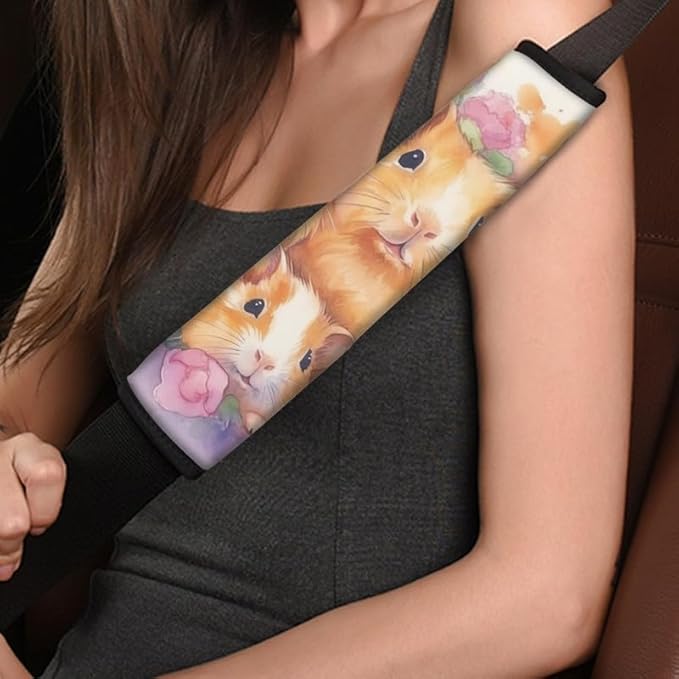 Watercolor Cute Guinea Pig 2-Pack Seat Belt Covers Cartoon Animal Parent-Child Family Soft & Comfortable Seat Belt Universal Car Seat Belt Strap Cover Shoulder Strap Pad