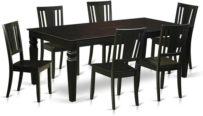 East West Furniture LGDU7-BLK-W 7 Piece Kitchen Table Set Consist of a Rectangle Dining Table with Butterfly Leaf and 6 Dining Chairs, 42x84 Inch, Black