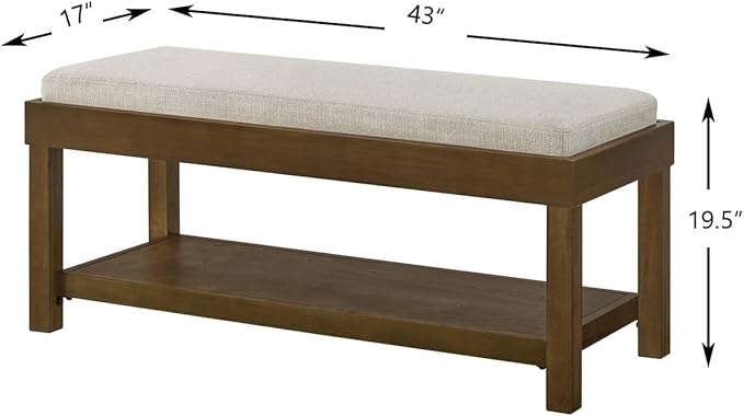 24KF Large Rectangular Storage Bench,Upholstered Seat Cushion,Ottoman Coffee Table with Beige Removable Cushion for Living Room,Entryway Bench Bed Bench with Solid Wood Shelf,5069-Beige