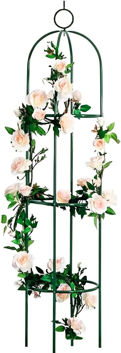 Tower Obelisk Garden Trellis 100% Metal 6.3 Feet Tall Plant Support for Climbing Vines and Flowers Stands,Black Green Lightweight Plant Tower
