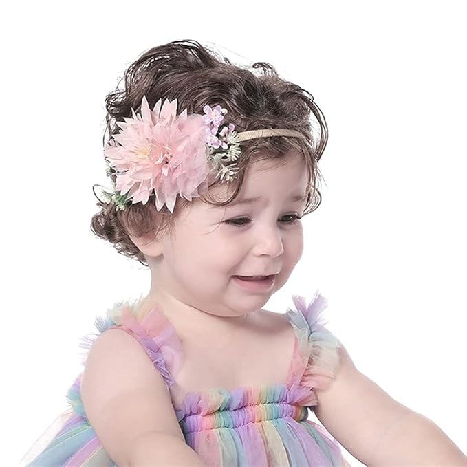 Cinaci 6 Pack Delicate Floral Rose Daisy Flower Super Stretchy Soft Nylon Headbands Hair Bands Accessories for Baby Girls Newborns Infants Toddlers Kids
