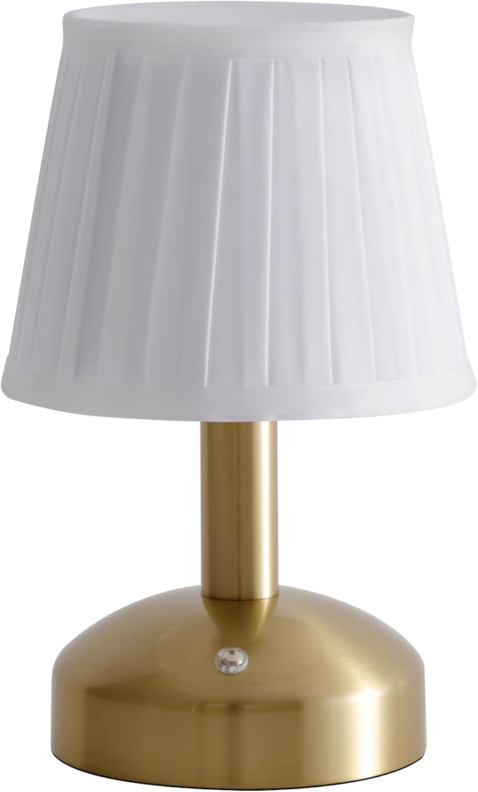 KDG Modern Cordless Small Table Lamp, Portable LED Fabric Shade Desk Lamps, 5000mAh Rechargeable Battery Operated Lighting for Bedroom, Bedside, Bar, Living Room, Dining Room, Night Light(Gold)