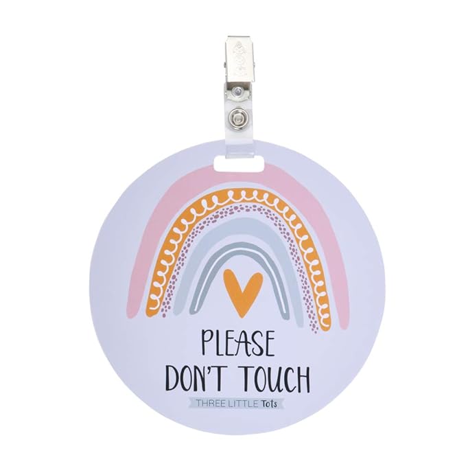 (Three Little Tots) No Touching Baby Car Seat and Stroller Two Pack- Baby Safety No Touching Car Seat Sign, Stroller Sign, Newborn Car Seat Tag- CPSIA Safety Tested (Flower/Rainbow)