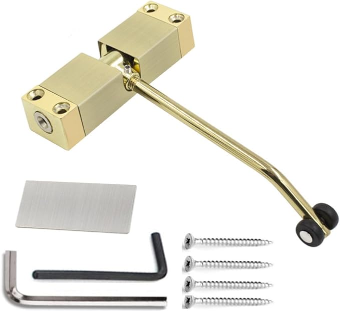 Generic Stainless Steel Automatic Door Closer, Adjustable, Surface Mounted, for Residential/Commercial use, Gold Finish