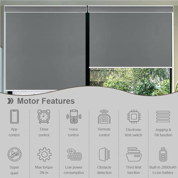 ZigBee 3.0 Smart Roller Shade Motor with Solar Panel, Built-in 2800mAh Battery, Wireless Electric Blind Motor for 1.5” (38mm) Tube, Quiet Retrofit Kit, Alexa & Google Home (2.0N.m 32rpm/min)