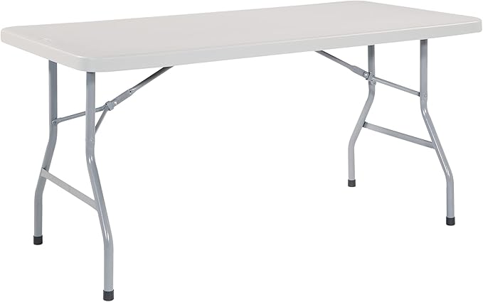 Office Star Resin Multipurpose Rectangle Folding Table for Indoor or Outdoor Use, 5 Feet Light Gray