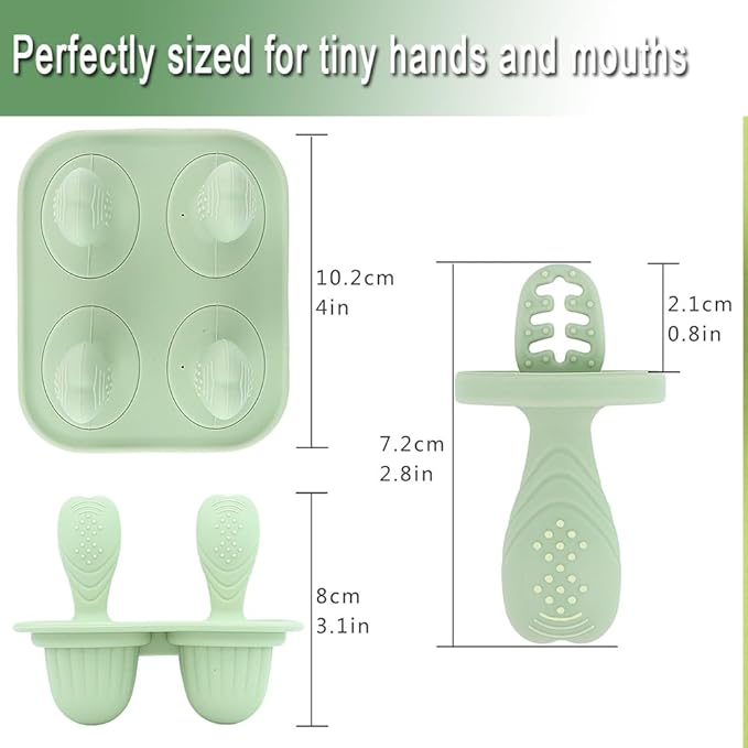 Silicone Popsicle Molds, Mini Breastmilk Popsicle Molds with Sticks, Frozen Breast Milk Teether Popsicle Maker Ice Pop Molds for Infant Feeding Spoon (2Set-Green)