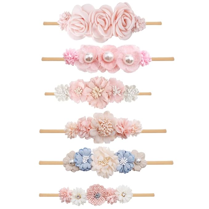 6pcs Baby Headbands Nweborn Flower Hair Bows for Girls-Infant Elastic Hair Band Bows Wraps Baby Headband Hair Accessories Gifts for Toddles