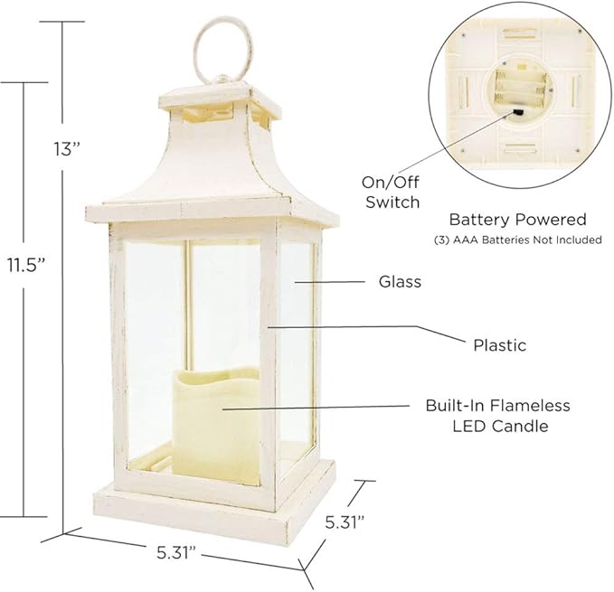 Kate Aspen LED Vintage Decorative Ivory Hampton-Rustic Home Shelf Decor Lantern, One Size (Pack of 2)