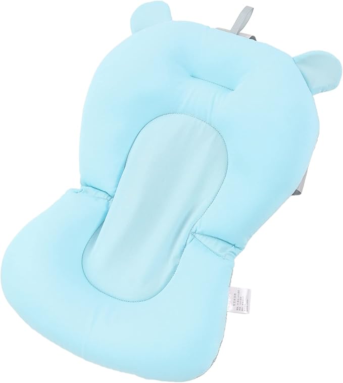 Baby Bath Cushion Pad Newborn Bathtub Mat, Nonslip Floating Seat with Support for Head, Neck, and Back,Sling, 0-12 Months (Blue Bear)