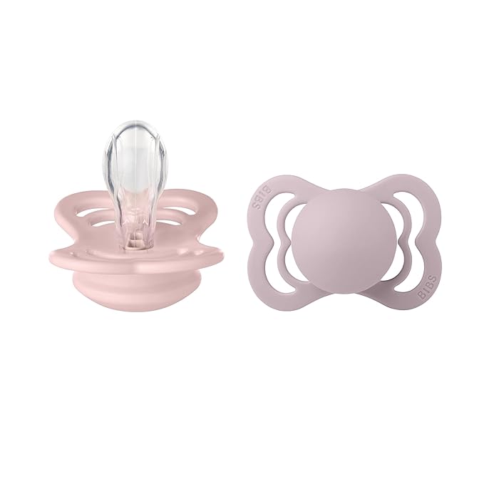 BIBS Supreme Baby Pacifiers | BPA-Free Silicone Pacifier | Made in Denmark | Set of 2 Soothers Blossom/Dusky Lilac, 0-6 Months