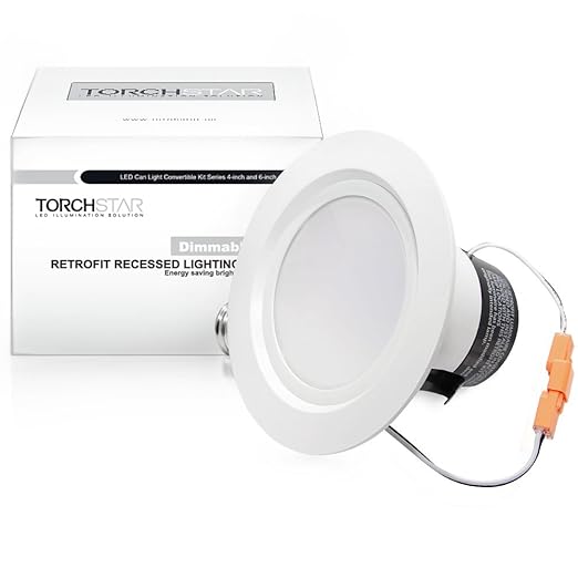 TORCHSTAR 4 inch Dimmable Recessed LED Downlight, 10W (85W Equivalent), Energy Star, 2700K Soft White, 850lm, Retrofit LED Recessed Lighting Fixture, 5 Years Warranty