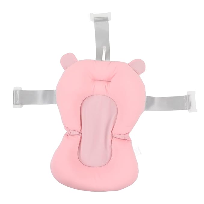 Baby Bath Seat Cushion, Floating Safe Foldable Adjustable Infant Bath Supporter for Newborn, Soft Bath Pillow Baby Bath Pillow for Bathtub (Pink Bear)