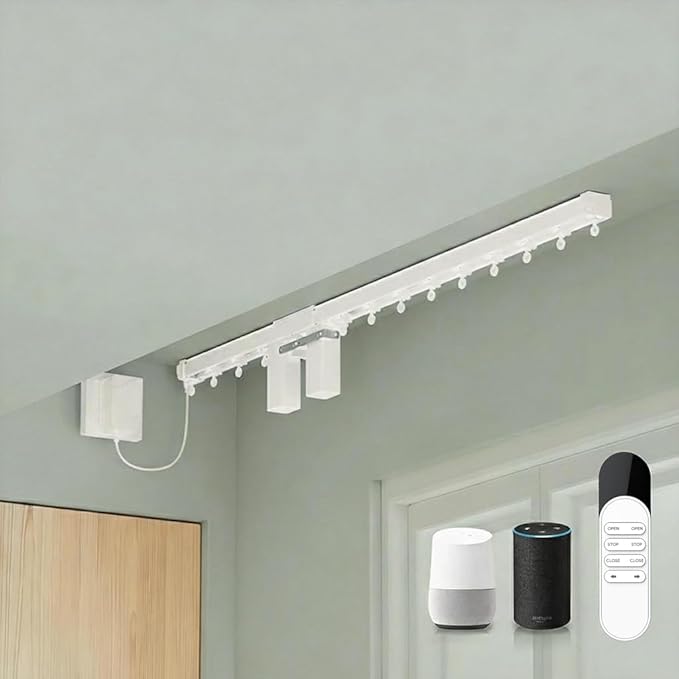 ZigBee 3.0 Dual Motor Smart Curtain Track System, Ripple Fold Electric Drapery Rods, Independent Left Right Control Day Night Curtains, 1.2N.m Mini Automatic Opener (2 meters (78.7 inches))