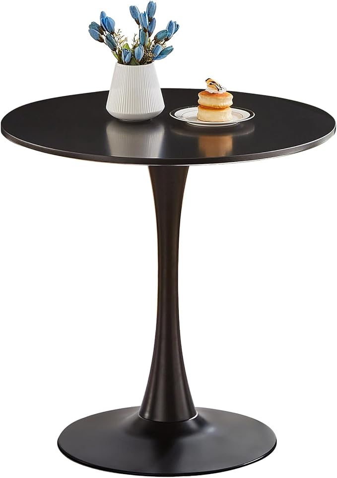 Small Space 27.5 Inch Black Round Tulip Dining Table - Modern Pedestal Base Kitchen Table for 2-4 People - Easy Assembly & Easy to Clean