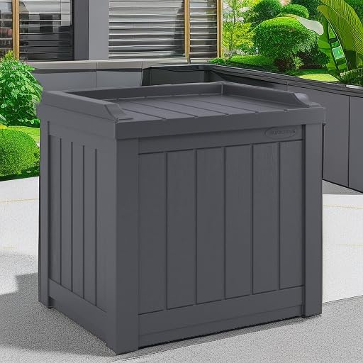 Suncast Small Deck Box Storage w/ Bench Seat for Indoor & Outdoor Use, 22 Gal., Cyberspace