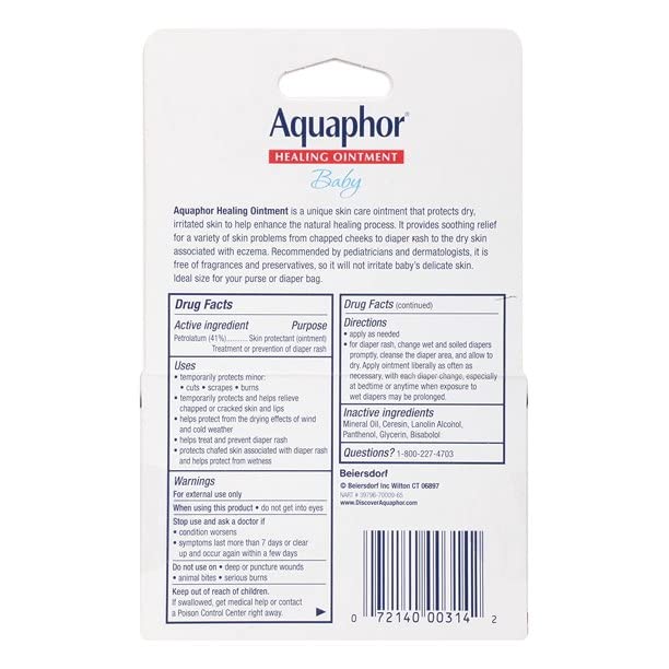 Aquaphor Baby Healing Ointment 0.35 Ounce 2 Count (10ml) (2 Pack)