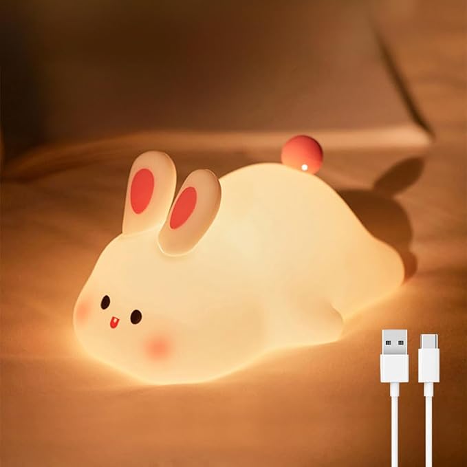 IFTHFOUR Bunny Night Light - 16 Color Kawaii Silicone Lamp, Rechargeable Dimmable Nursery Light, Soft Touch Rabbit Nightlight for Toddler Room, Baby Bedside Lamp for Girls and Boys