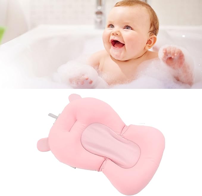 Baby Bath Seat Cushion, Infant Bath Supporter Soft Adjustable Fixation for Toddler for Bathroom (Pink Bear)