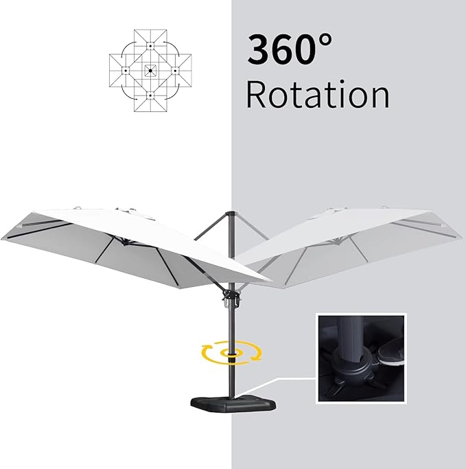 PURPLE LEAF 9' X 11.5' Patio Umbrella with Base Outdoor Cantilever Rectangle Umbrella Offset Umbrella with 360-degree Rotation for Garden Deck Pool Patio White
