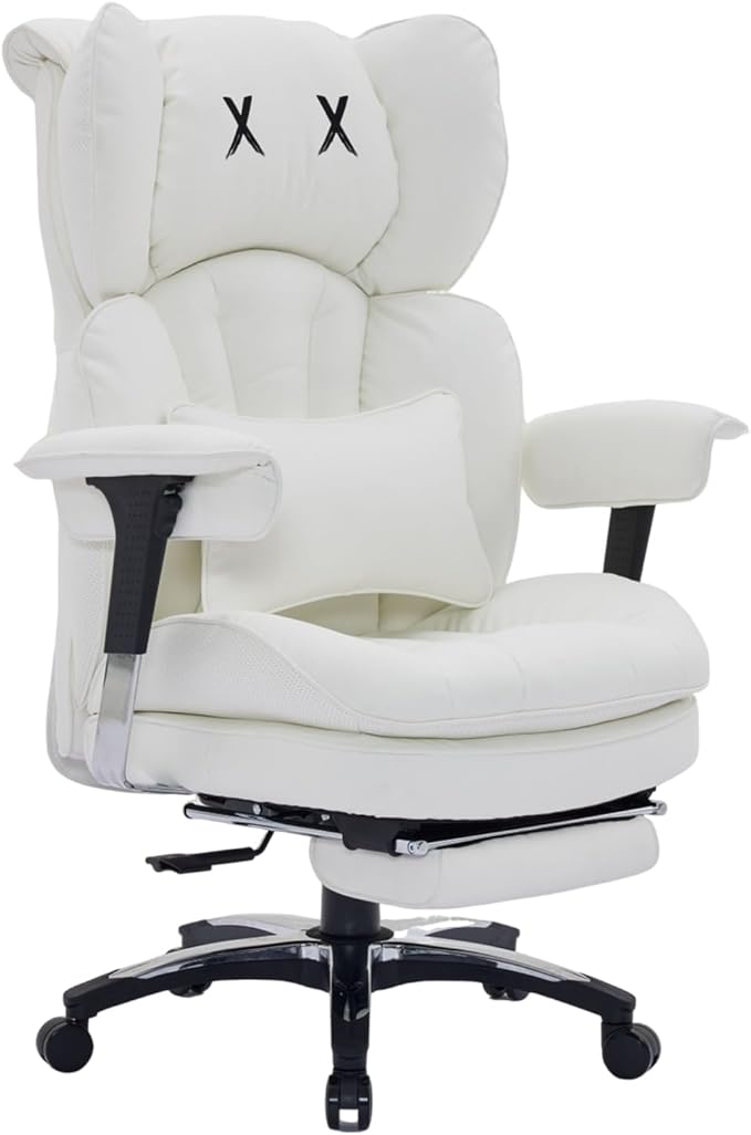 Efomao White Big and Tall Office Chair with Footrest – Ergonomic High-Back Computer Chair with Adjustable Armrests, Wide Seat – Modern Home Office, Gaming & Study Chair for Young Professionals