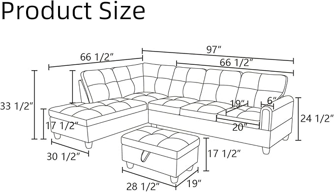 Convertible Sectional Couch, Large L Shaped Couch with Storage, Modern Modular 5-Seat Sectional Sofa with Ottomans for Living Room and Office, Dark Brown