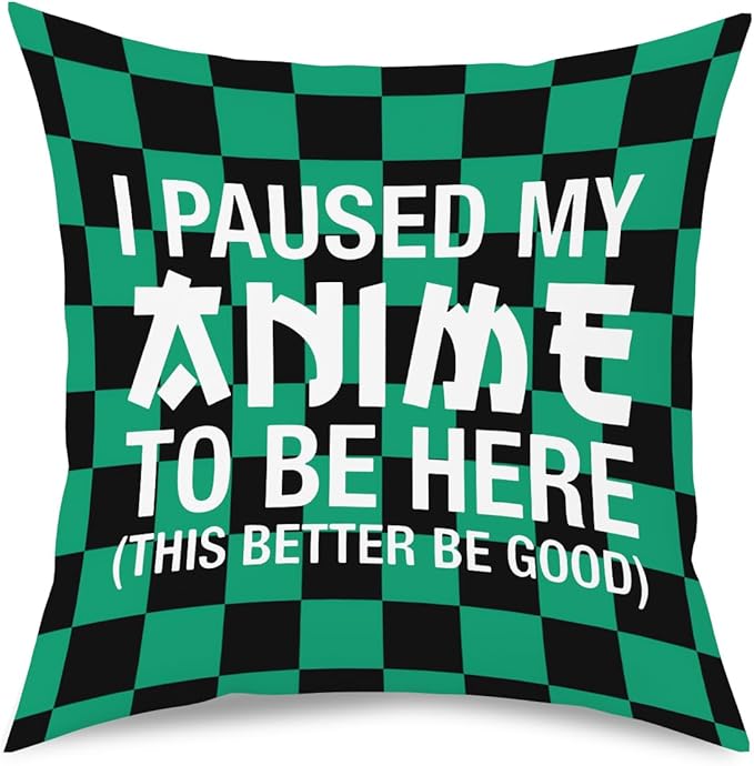 Anime Decor, I Paused My Anime to Be Here Anime Room Decorative Throw Pillow Covers, Girls Anime Gifts Anime Lovers for Home Living Room Girl Women Bedroom Decoration Gifts Black