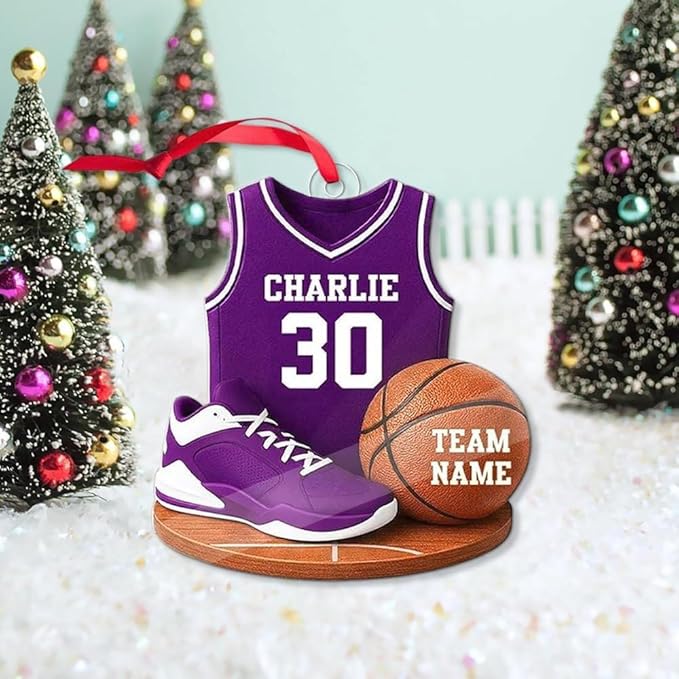 Custom Basketball Christmas Ornaments 2025, Custom Name Basketball Acrylic Christmas Tree Decorations, 2D Flat Baller Ornaments for Tree 01