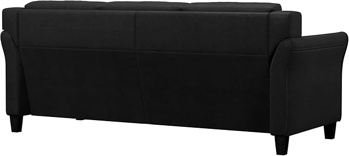 Lifestyle Solutions Harrington Sofa Upholstered Microfiber Fabric Curved Arms, Black