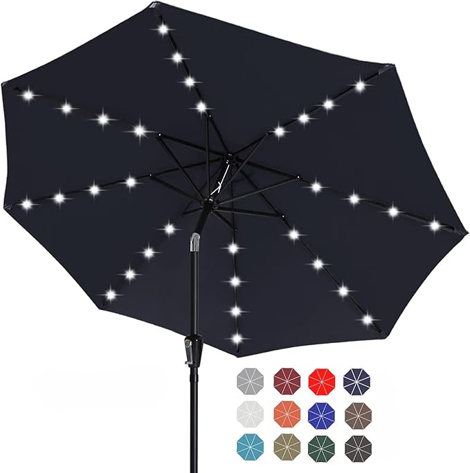 ABCCANOPY Durable Solar Led Patio Umbrellas with 32LED Lights 11FT (Navy Blue)