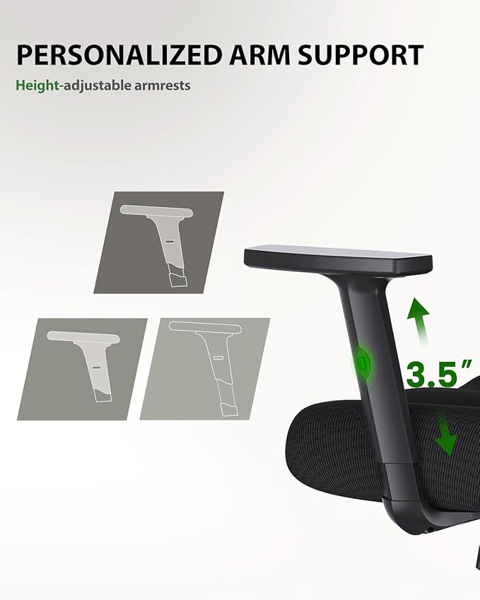 Marsail Ergonomic Office Chair Ergonomic Gaming Chair with Lumbar Support, 2D Headrest, Adjustable Armrests, Contoured Seat Cushion, Computer Desk Chair with Wheels for Home and Office