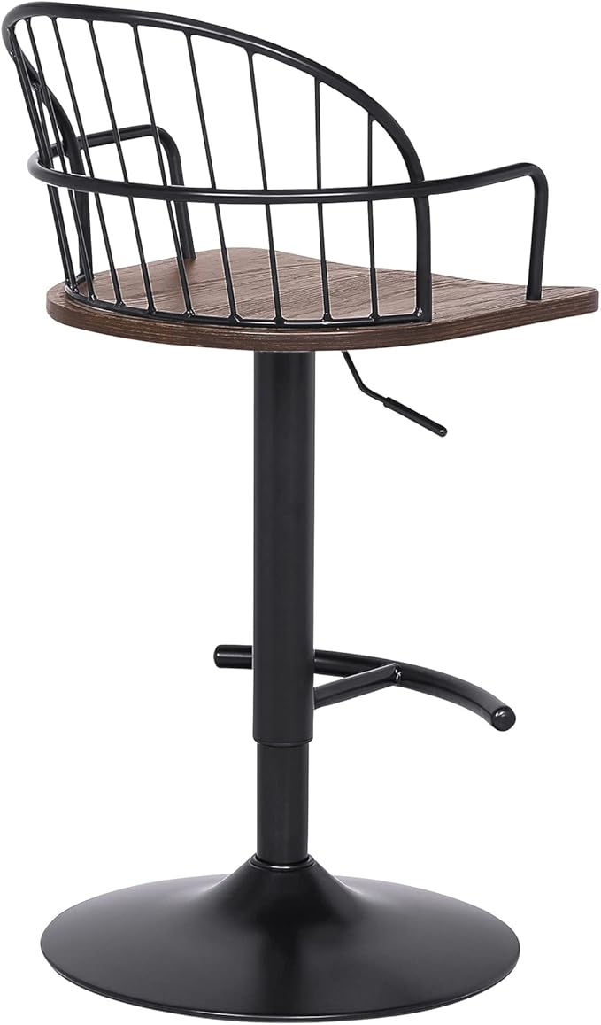Armen Living Edward Adjustable Walnut Glazed Barstool in Black Powder Coated Finish