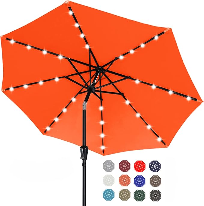 ABCCANOPY Durable Solar Led Patio Umbrellas with 32LED Lights 9FT (Orange)