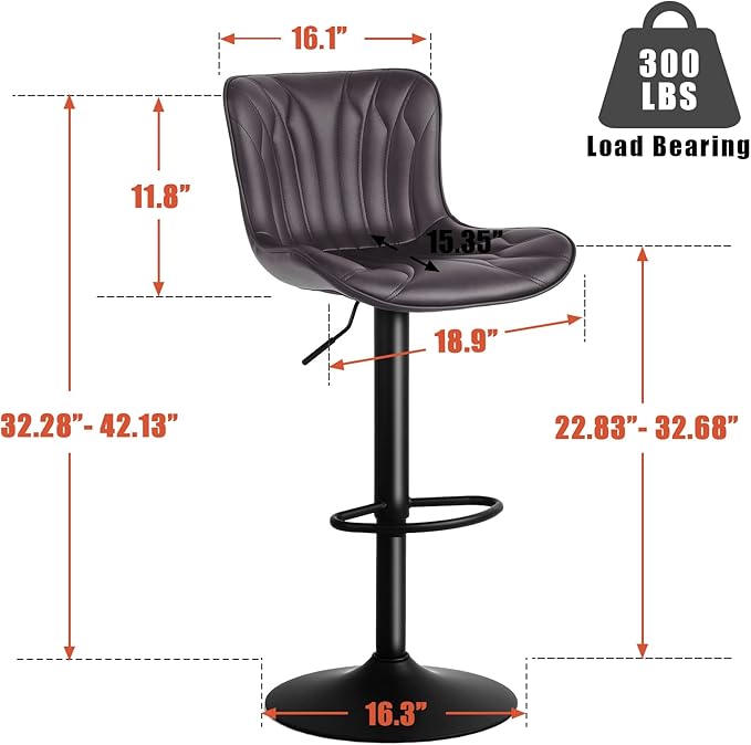YOUNIKE Brown Bar Stools Set of 6 Modern Swivel Counter Height Bar Chair with Back Adjustable Kitchen Island Faux Leather Padded Barstools taburetes de bar Breakfast sillas para barra de cocina 6PCS